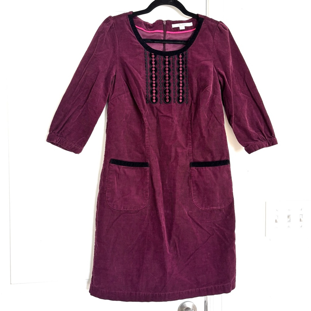 Boden Plum Long Sleeve Dress with Black Accents